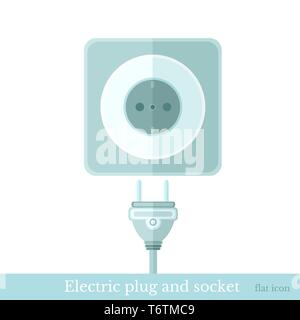 flat electric plug and socket isolated on white Stock Vector