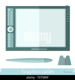 flat icon graphics tablet isolated on white Stock Vector