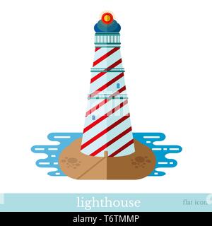 flat icon lighthouse with sea object on white Stock Vector
