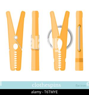 flat icon wood clothespin set isolated on white Stock Vector