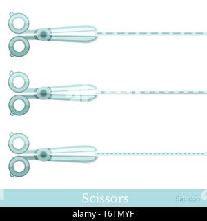 flat icons scissors with line cutting isolated on white Stock Vector