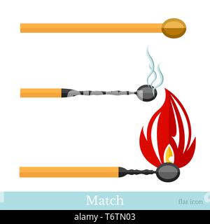 flat match new burn and burned match isolated on white background Stock Vector