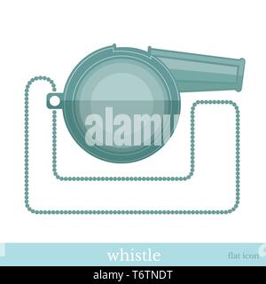 whistle with chain flat icon on white Stock Vector