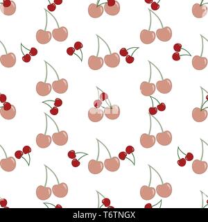 Vector seamless pattern with cherries on white background. Stock Vector