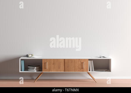 TV cabinet in modern living room with blank wall background Stock Photo