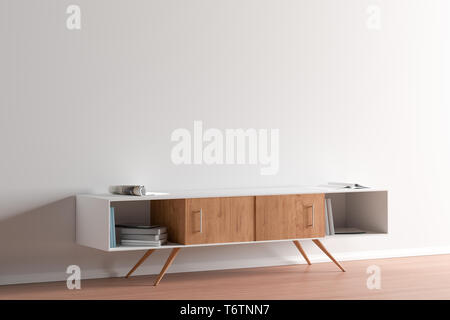 TV cabinet in modern living room with blank wall background Stock Photo