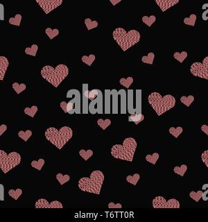 beautiful seamless pattern with pink hearts on black background for Valentine's day feast february 14 Stock Vector