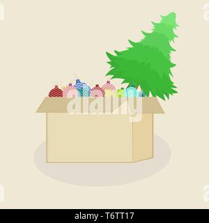 beautiful vector element box box carton box with a bunch of toys balls multi-colored to decorate the Christmas tree to prepare for the new year holida Stock Vector