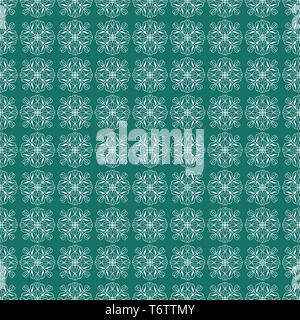 vector seamless pattern symmetry ornament with white mandala flower on a green background for printing and textiles Stock Vector