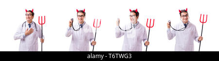 Devil doctor in funny medical concept isolated on white backgrou Stock Photo