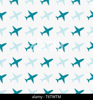 vector seamless blue pattern with airplanes tourist transport for printing and textiles Stock Vector
