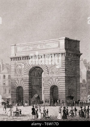 The Porte Saint-Martin, Paris, antique steel engraved print, 1831 Stock Photo