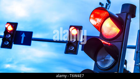 Traffic lights over urban intersection Stock Photo - Alamy