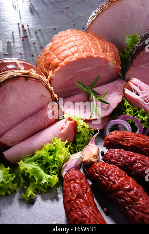Composition with assorted meat products. Stock Photo