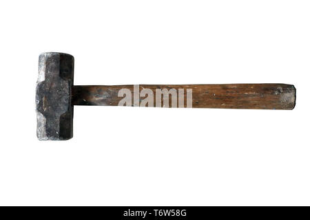 Old used hammer tool isolated on white background Stock Photo