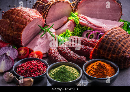 Composition with assorted meat products. Stock Photo