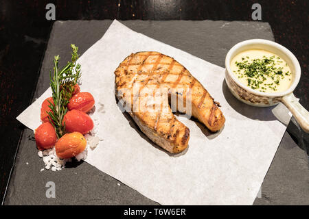 Grilled salmon steak Stock Photo