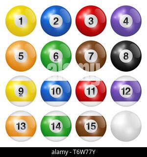 Billiard balls isolated on white background. High quality, photorealistic vector illustration. Stock Vector