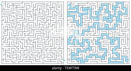 Labyrinth, maze with solution vector illustration. Square maze. High quality vector. Stock Vector