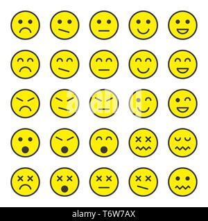 Simple and flat set of yellow emotion icons in trendy flat style isolated on white background. Stock Vector