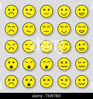 Simple and flat set of yellow emotion stickers. Emotion stickers in  flat style isolated on gray background. Stock Vector