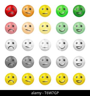 Set of emoji flat icons. Three-dimensional vector illustration. Happy, sad and mood. Vote scale icons set. Stock Vector