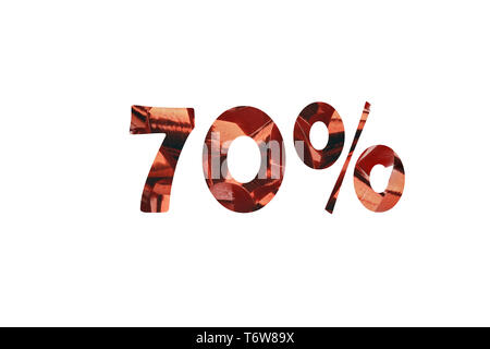Text 70% cut out of a close-up of a shiny red gift loop Stock Photo