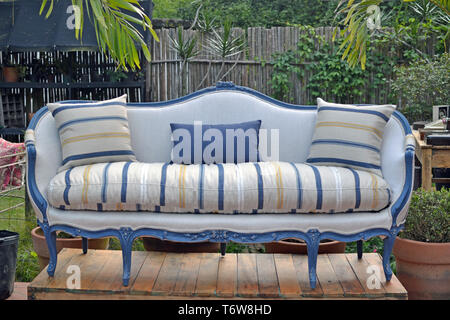 blue and white antique sofa Stock Photo