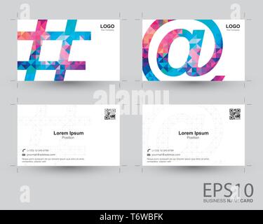 Colorful hashtag / at sign icon isolated on white background namecard. Stock Vector