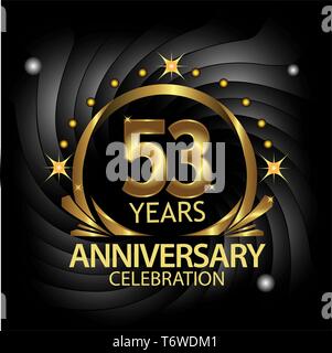 fifty three years anniversary golden. anniversary template design for web, game ,Creative poster, booklet, leaflet, flyer, magazine, invitation card Stock Vector