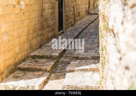 This is a capture of the old roads in Der El Kamar a village Located in Lebanon and you can see in the picture the old walk made of stones with an his Stock Photo