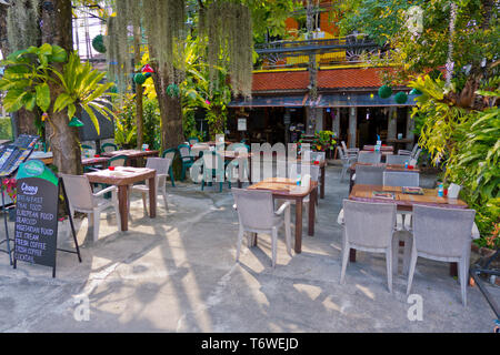 Restaurant terrace, Phet Kasem Road, Khao Lak, Thailand Stock Photo