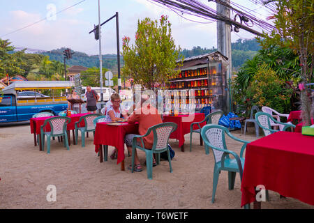 Restaurant terrace, Phet Kasem Road, Khao Lak, Thailand Stock Photo