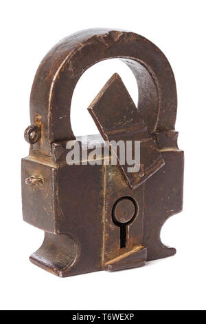 Retro dirty rusty lock isolated on white background Stock Photo - Alamy