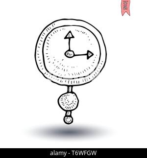 clock icon, watche, Hand drawn vector illustration. Stock Vector