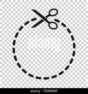 Coupon cut lines icon in transparent style. Scissors snip vector illustration on isolated background. Sale sticker business concept. Stock Vector