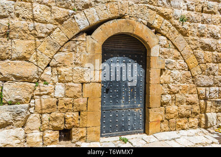 This is a capture of the old roads in Der El Kamar a village Located in Lebanon and you can see in the picture the old walk made of stones with an his Stock Photo