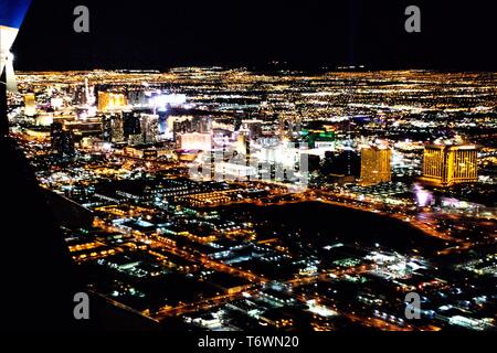 Las Vegas City lights from airplane at night Stock Photo