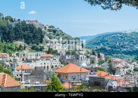 This is a capture of Der El Kamar a village Located in Lebanon, where you can see the traditional architecture of the houses with orange roof tiles an Stock Photo