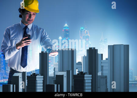 Futuristic architect doing urban planning Stock Photo