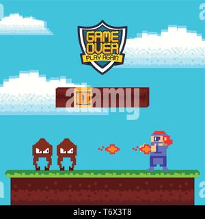 Retro videogame  arcade card background Stock Vector