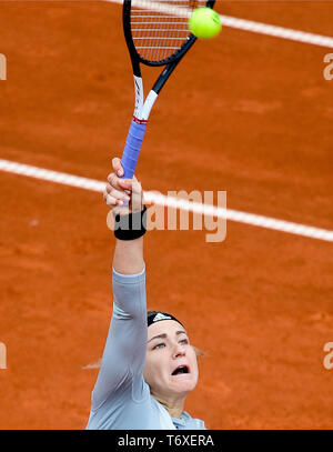 Prague, Czech Republic. 03rd May, 2019. Tennis player Karolina Muchova (Czech) is seen during semifinal match against Bernarda Pera (USA) within the J&T Banka Prague Open, on May 3, 2019, in Prague, Czech Republic. Credit: Roman Vondrous/CTK Photo/Alamy Live News Stock Photo