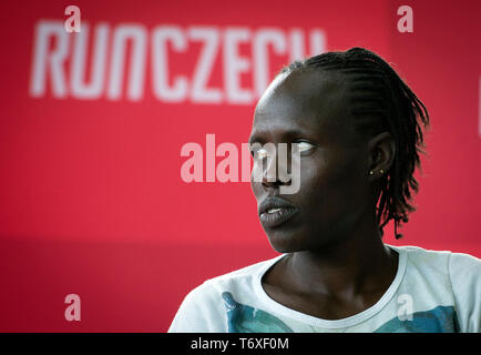 Prague, Czech Republic. 03rd May, 2019. Athlete Lonah Chemtai Salpeter (Israel) attends a press conference prior to the Volkswagen Prague Marathon 2019, on May 3, 2019, in Prague, Czech Republic. Credit: Katerina Sulova/CTK Photo/Alamy Live News Stock Photo