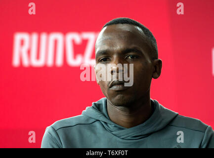 Prague, Czech Republic. 03rd May, 2019. Athlete Amos Kipruto (Kenya) attends a press conference prior to the Volkswagen Prague Marathon 2019, on May 3, 2019, in Prague, Czech Republic. Credit: Katerina Sulova/CTK Photo/Alamy Live News Stock Photo