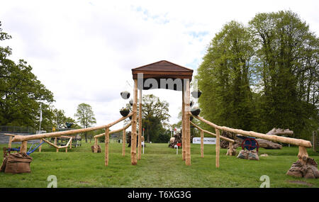 Badminton Estate, Badminton, UK. 3rd May, 2019. Mitsubishi Motors Badminton Horse Trials, day 3; Preview of the 2019 Badminton Horse Trials Cross Country Test, fence 10 Shogun Sports Hollow Credit: Action Plus Sports/Alamy Live News