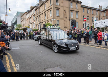 Glasgow, Scotland, UK. 3rd May, 2019. Funeral procession of Lisbon Lion and Celtic legend Billy McNeill. Credit: Skully/Alamy Live News Stock Photo