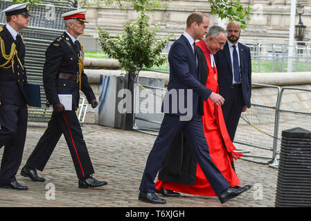 London, UK. 3rd May, 2019.The Duke of Cambridge, HRH Prince William  arrives at the  Queen Elizabeth Conference Centre following a National Service of Thanksgiving at  Westminster Abbey to mark fifty years of the Continuous at Sea Deterrent (CASD). A demonstration took place opposite the Abbey by Stop the War Coalition, Campaigners from Campaign For Nuclear Disarmament (CND) and other religious groups. Credit: Claire Doherty/Alamy Live News Stock Photo