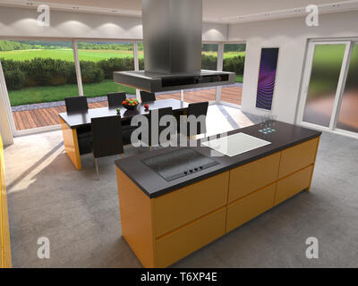 3D rendering modern kitchen Stock Photo