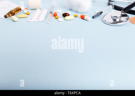 Medical objects flat lay Stock Photo