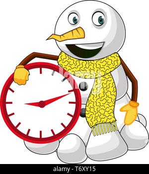 Snowman with clock illustration vector on white background Stock Vector